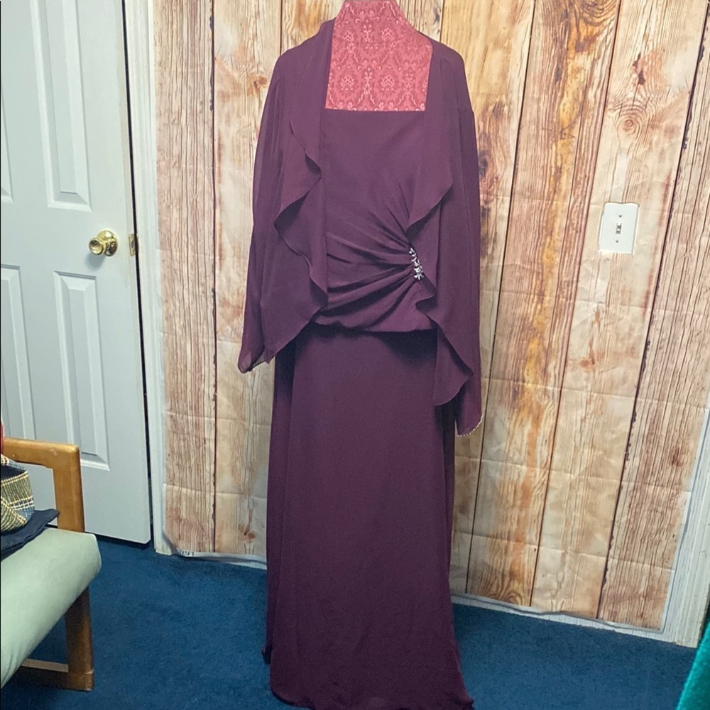 Purple  Evening Gown-Matching Jacket Dolman Sleeve Party Wedding Event